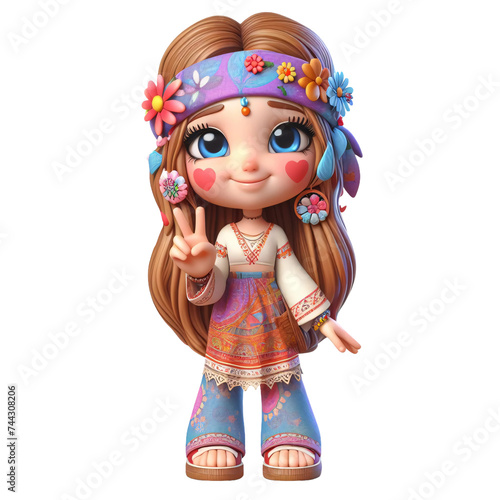Cute Cartoon Hippie Model Character Design
