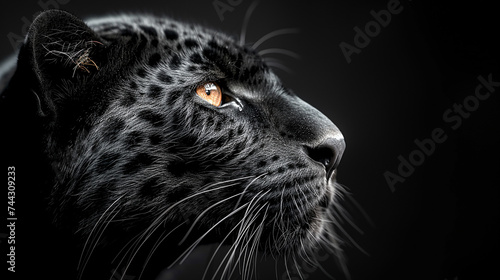Close-up of the leopard's face on a black background.