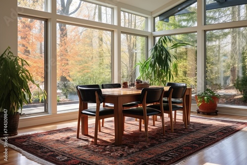 Rustic Villa Dining Table  Oriental Rug in Modern Setting