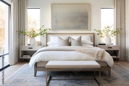 Serene Bedroom Bliss: Modern Settings with Elegant Oriental Rug © Michael