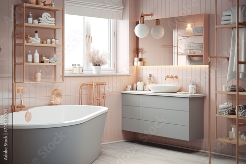 Rose Gold Fixtures: Scandinavian Chic Bathroom Design with a Pastel Touch