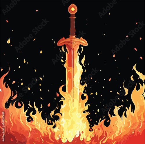 Vector sword with fire on black background