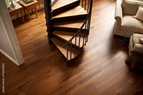 Spiral Staircase Design Inspirations for Roomy Lounge with Laminate Flooring Match