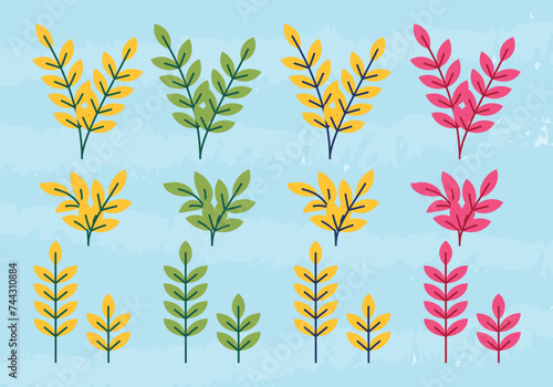 set of flat Leaf vector on a isolated background Collection powerfull color photo
