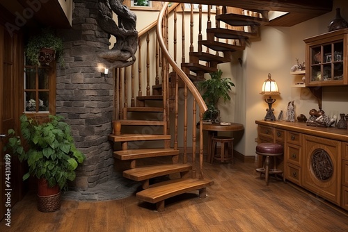 Solid Wood Steps  Rustic Charm Spiral Staircase Design Inspirations