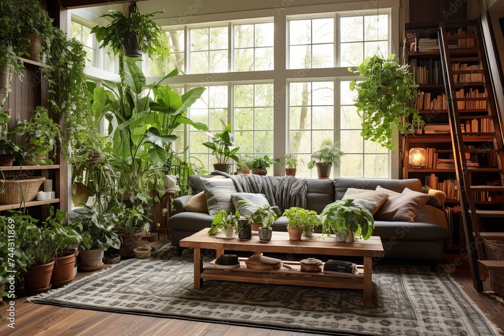 Farmhouse Charm: Urban Jungle Living Room Interiors with Plant-Filled Spaces