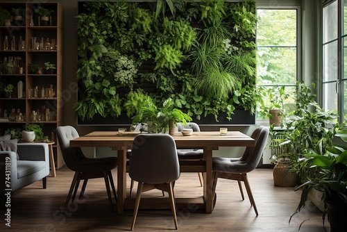 Cozy Urban Jungle Living Room with Green Plant Wall in Dining Room Interiors
