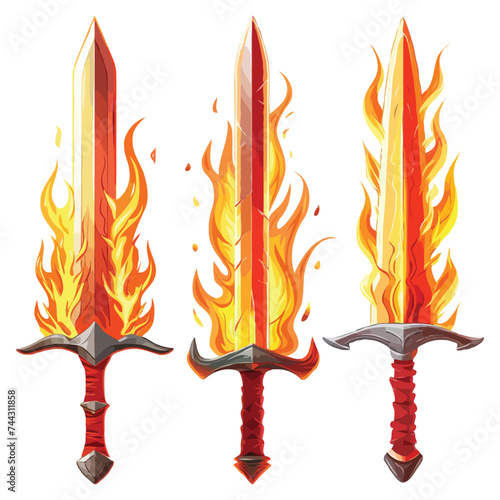 Vector sword with fire on white background