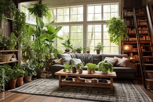 Farmhouse Charm: Urban Jungle Living Room Interiors with Plant-Filled Spaces