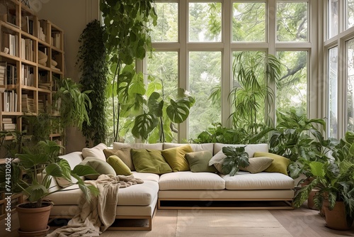 Laminate Floor Urban Jungle Living Room: Greenery Chic Sofa Corner Interiors