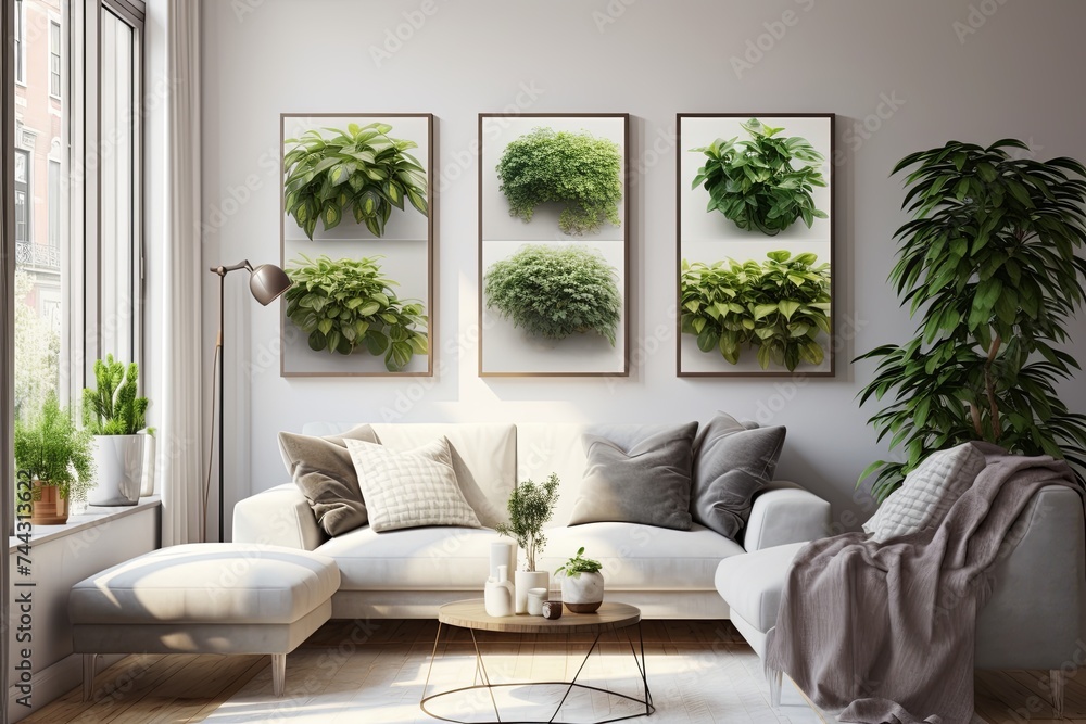 Modern Design Living Room: Light-Filled Home with Wall-Mounted Plant Decorations