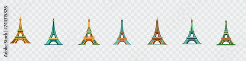 Eiffel tower icon, Eiffel towers in Paris. Eiffel Tower icons, Travel and holiday symbols, Eiffel Tower icon, Paris. France flat vector illustration. The tower icon is isolated on a white background.