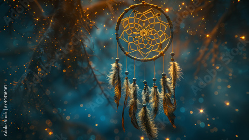 A surreal dreamcatcher floating in a starry night sky, weaving together the mystical and the celestial on fabric.