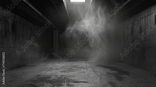 Texture dark concrete floor with mist or fog - generative ai © Nia™