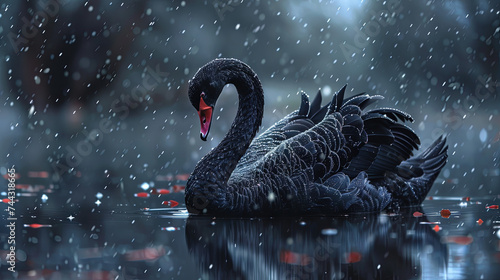 Black swan - swimming in the water with elegance for a black swan event photo
