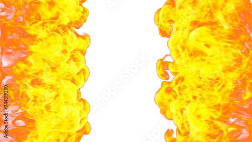 3d illustration. Tongues of flame from two sides on a white background. 