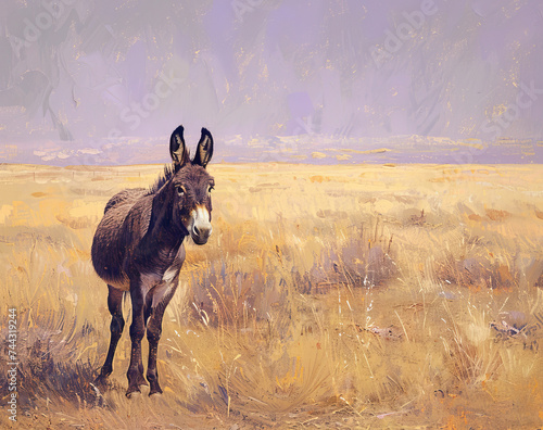 Illustration of a Donkey Amidst a Desert Landscape