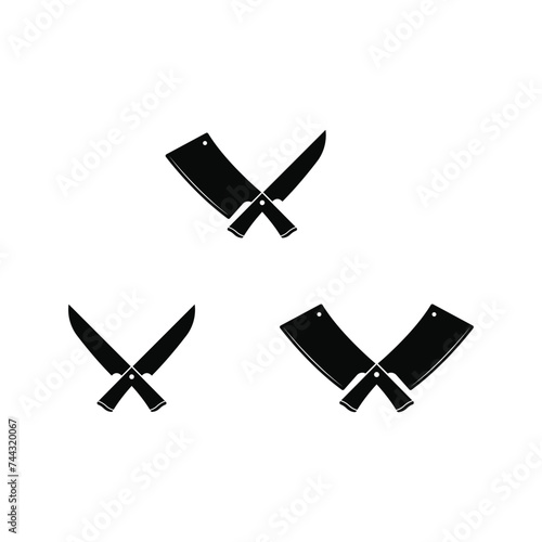 Butcher knife crossed logo design silhouette
