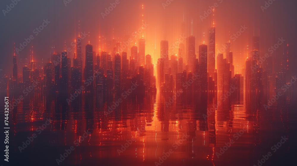 A sleek minimalistic visualization of the companys sales data in the form of a futuristic city skyline. Each building represents a different sales quarter with varying heights A sleek minimalistic visualization of the companys sales data in the form of a futuristic city skyline. Each building represents a different sales quarter with varying heights