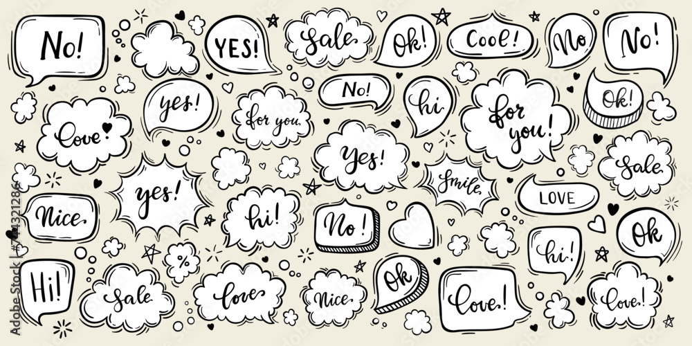 Set of hand drawn sketch Speach bubbles. Vector illustration Set of hand drawn sketch Speach bubbles. Vector illustration