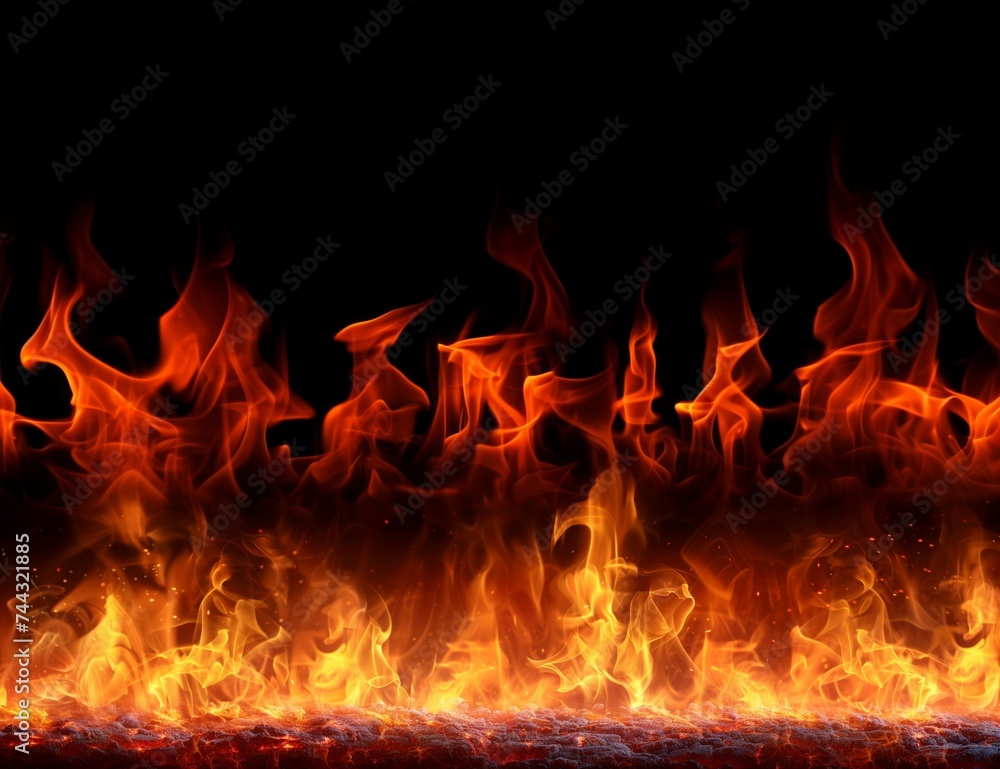 Vivid Flames and Fire on a Black Background Vivid Flames and Fire on a Black Background