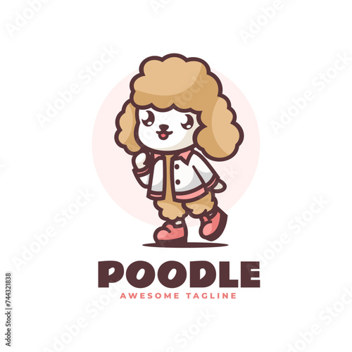 Vector Logo Illustration Poodle Mascot Cartoon Style.