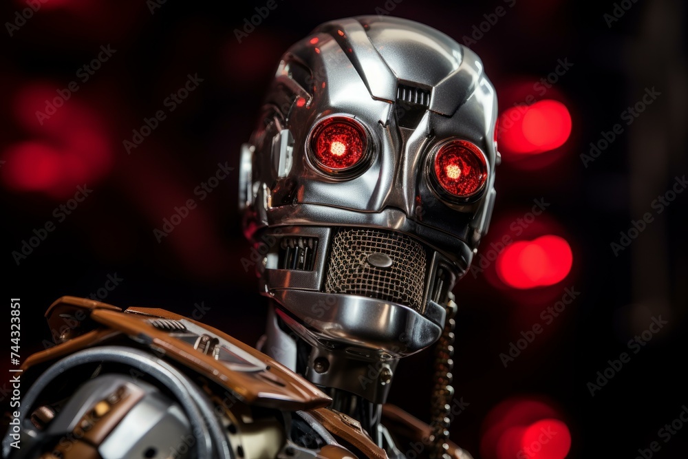 Robot singer microphone. Digital face. Generate Ai Robot singer microphone. Digital face. Generate Ai
