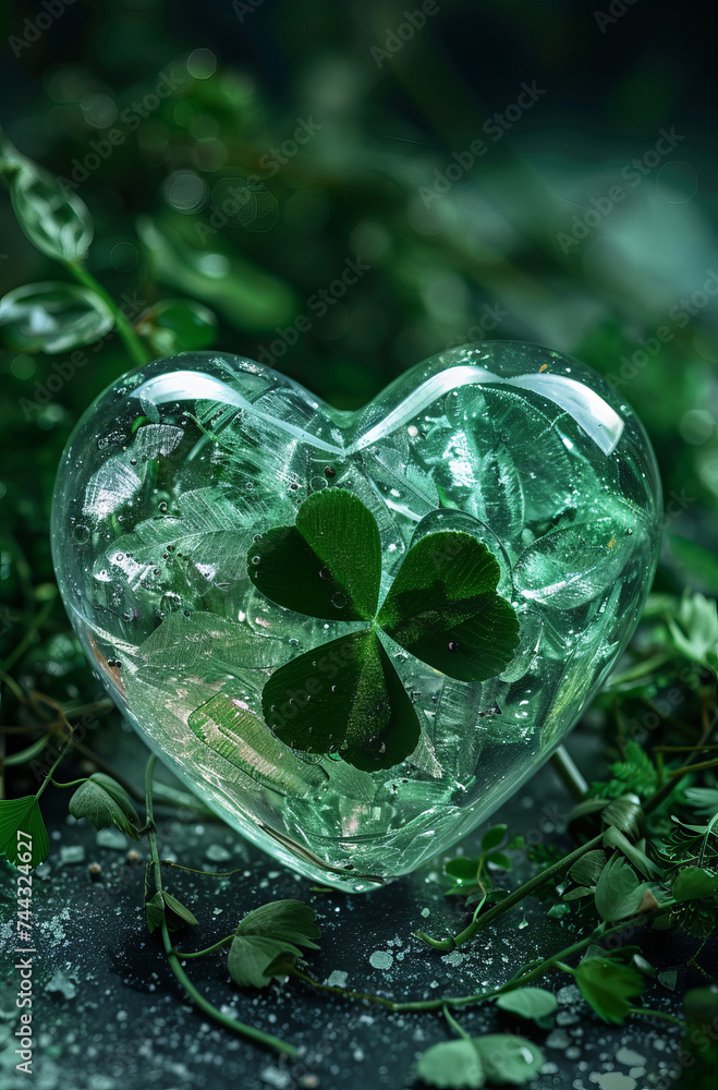 Discover the Charm: Captivating Stock Photo Featuring a Lush Clover Nestled Within a Beautifully Crafted Glass Heart Discover the Charm: Captivating Stock Photo Featuring a Lush Clover Nestled Within a Beautifully Crafted Glass Heart