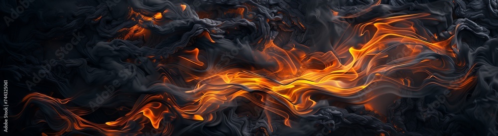 Flowing Lava with Fiery Patterns and Dark Volcanic Rock Flowing Lava with Fiery Patterns and Dark Volcanic Rock