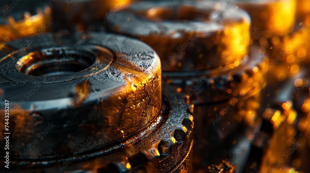 Macro shot of engine pistons with a focus on wear and tear, illuminated by soft daylight Macro shot of engine pistons with a focus on wear and tear, illuminated by soft daylight