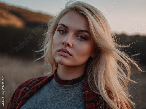 Portrait of a Blonde Woman in a Field, AI Generative