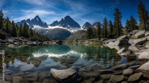 A clear and serene lake in the alpine region © stocksbyrs