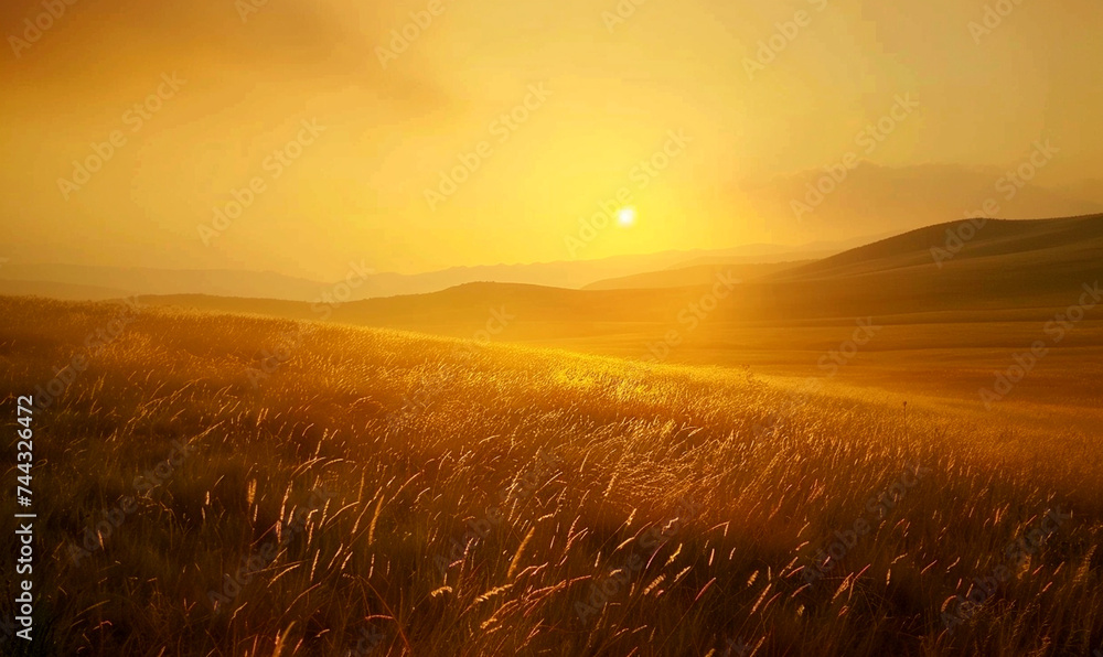 Obraz premium Sunset, Salvation, Meditation, Rice, Mountain,
