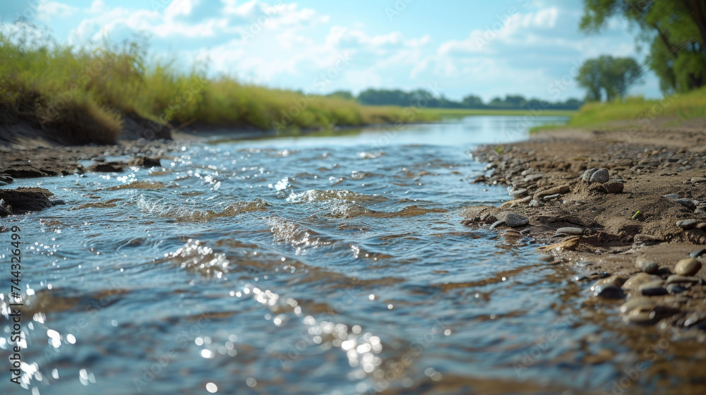 Closeup of debris shifting and settling on the riverbed revealing the everchanging nature of the rivers flow. Closeup of debris shifting and settling on the riverbed revealing the everchanging nature of the rivers flow.