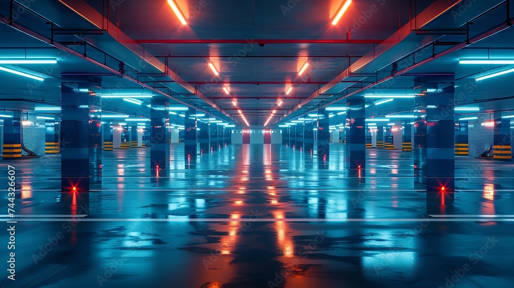 Expansive parking area with minimalist design and symmetry - obrazy, fototapety, plakaty 