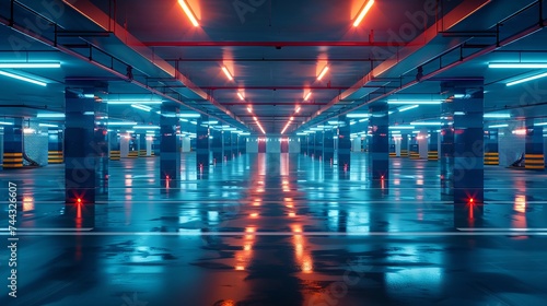 Expansive parking area with minimalist design and symmetry photo