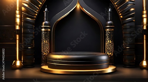 Elegant Ramadan Kareem background with podium for product display presentation