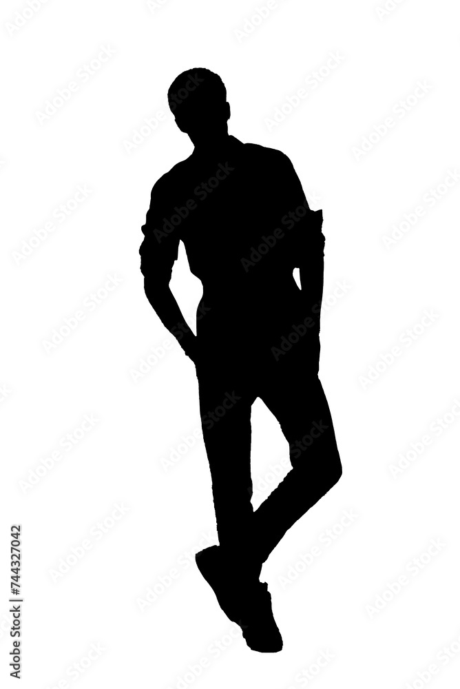 standing man silhouette black and white vector image Modern person portrait, beauty, male body line art. For use as a brochure template or for use in web design