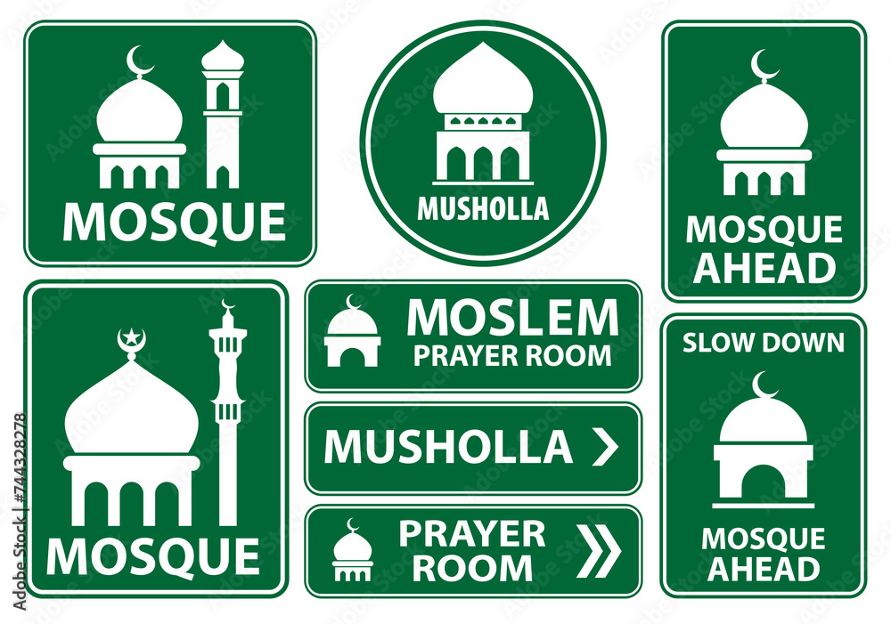 set of mosque icon or prayer room sign isolated. 3D Illustration set of mosque icon or prayer room sign isolated. 3D Illustration