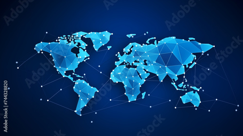 Map of the planet. World map. Global social network. Future. Vector. Blue futuristic background with planet Earth. Internet and technology. Floating blue plexus geometric background. 
