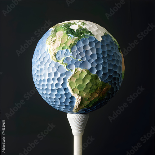 Planet Earth golf ball on a tee 