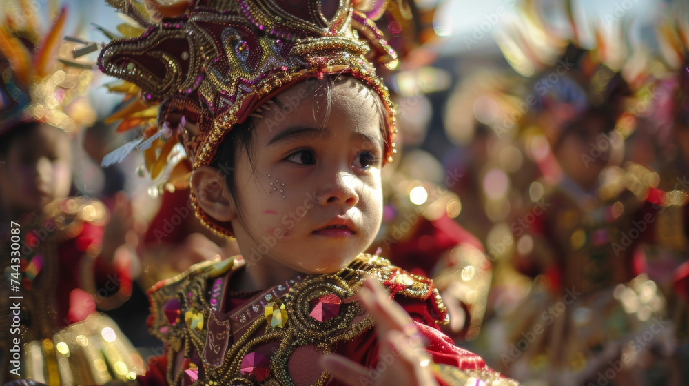 Children can be seen wearing adorable miniature versions of the elaborate costumes eagerly participating in the celebration alongside their families.