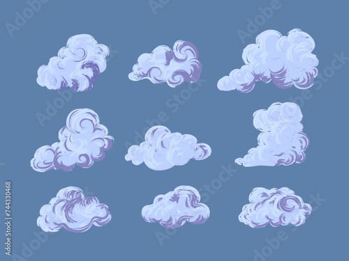Hand drawn the weather collection. Clouds doodle set,  curl cloud, decoration cloud,  clouds icon symbol.