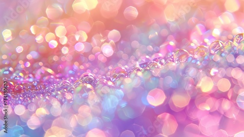 Soft focus on iridescent sparkle with pastel hues in a dreamy bokeh effect