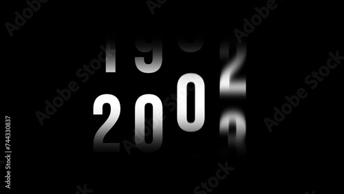 Analog counter counting up from 1960 to 2025 background. Time-lapse speed. Happy new year eve number counter. 4K footage motion graphic video rendering.