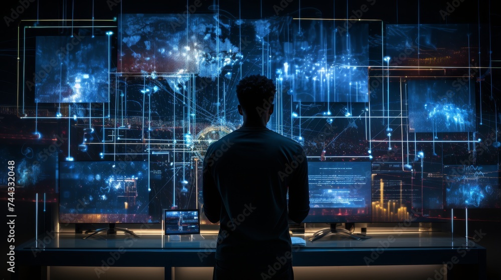 Scientist computing, analyzing and visualizing complex data Scientist computing, analyzing and visualizing complex data
