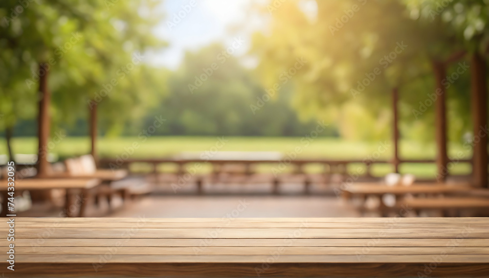 Empty table background with summer time blurred background. Empty table background with summer time blurred background.