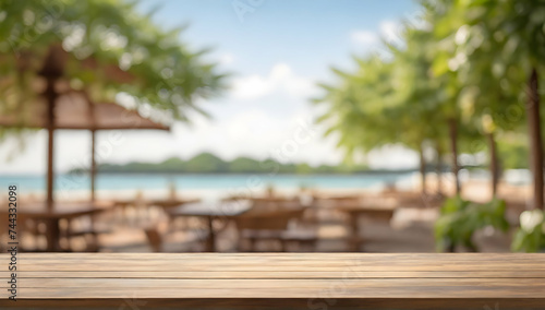 Empty table background with summer time blurred background.