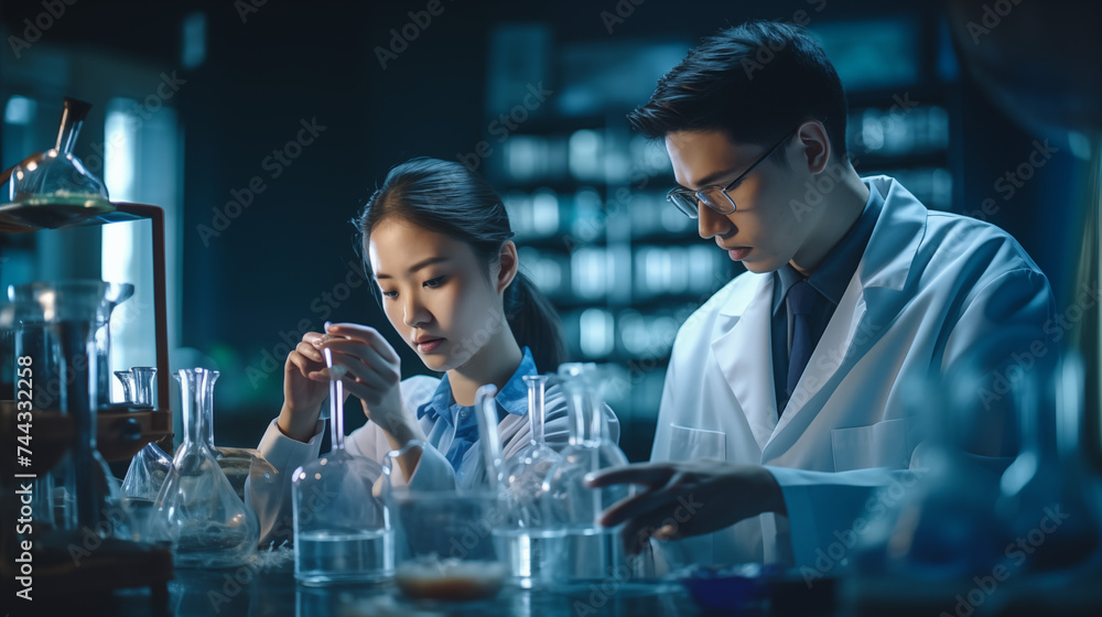 Portrait of a chemist holding a tube with liquid Portrait of a chemist holding a tube with liquid