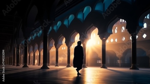 Silhouette of people walking in mosque